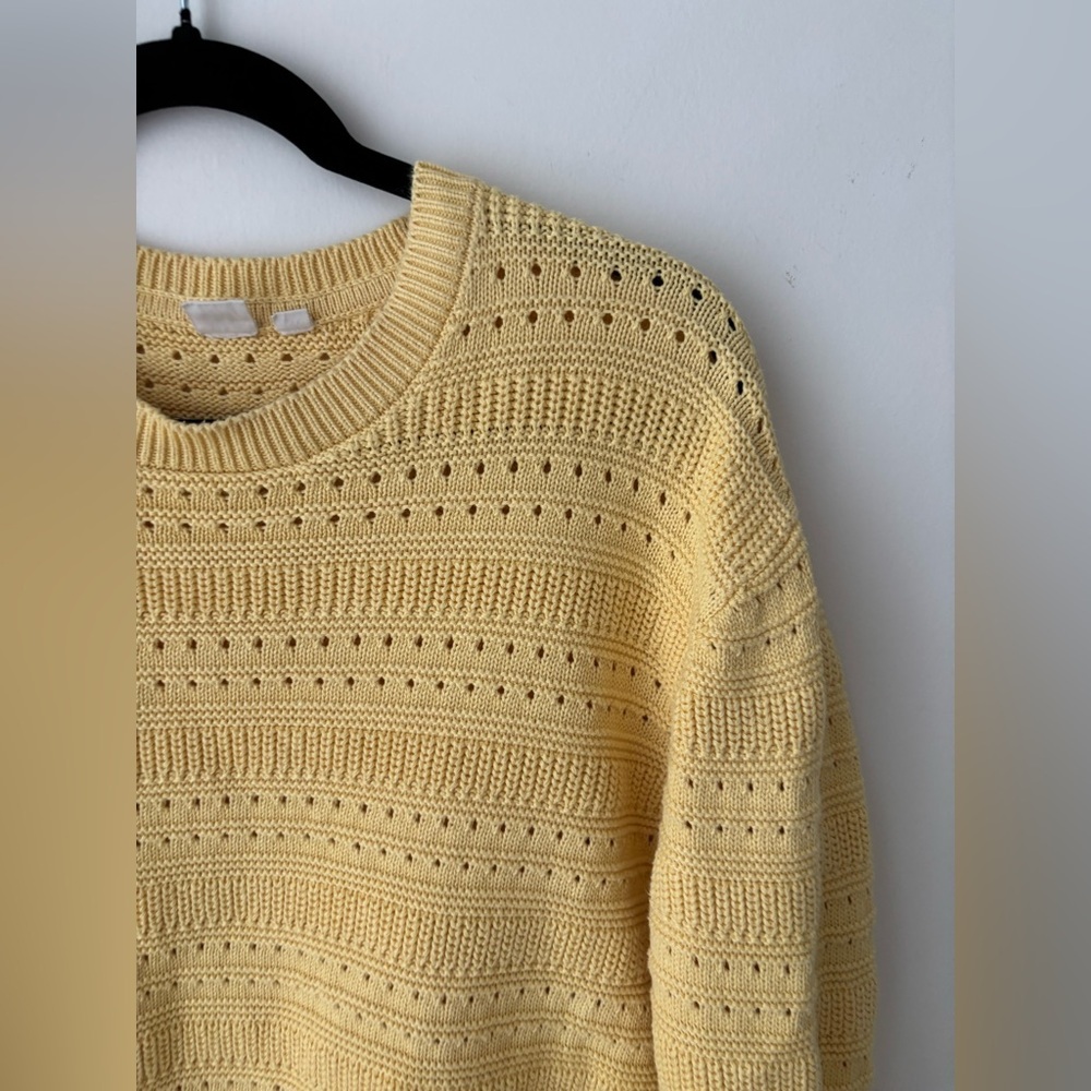 GAP Butter Yellow Textured cotton Knit Sweater Crewneck Pullover - Picture 2 of 7